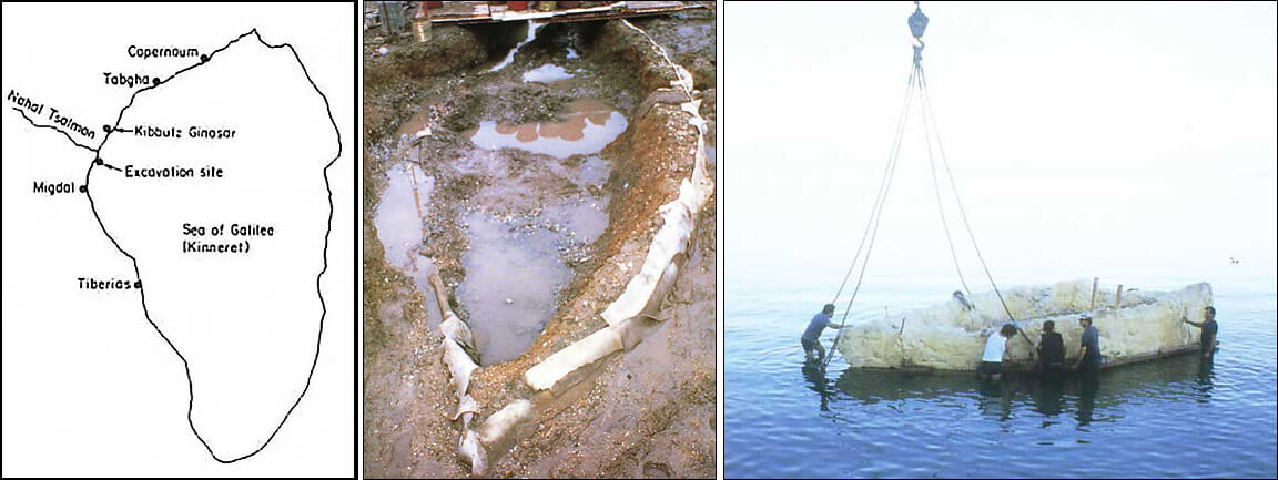 The location of the excavation site and the boat as it was carefully being retrieved