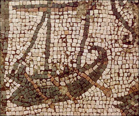 a mosaic of an ancient boat from the first century AD