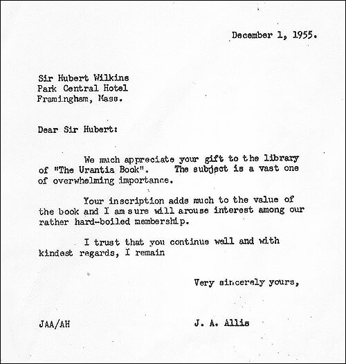 1955 Allis letter to Wilkins