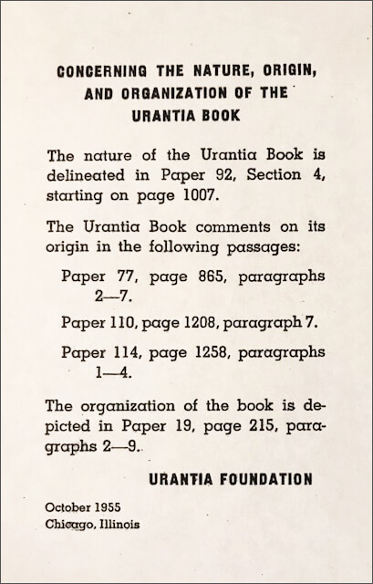 1955 white card to introduce the Urantia Book