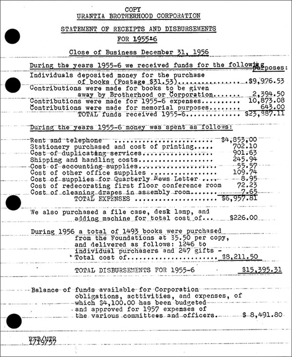 1956 Urantia Brotherhood financial report
