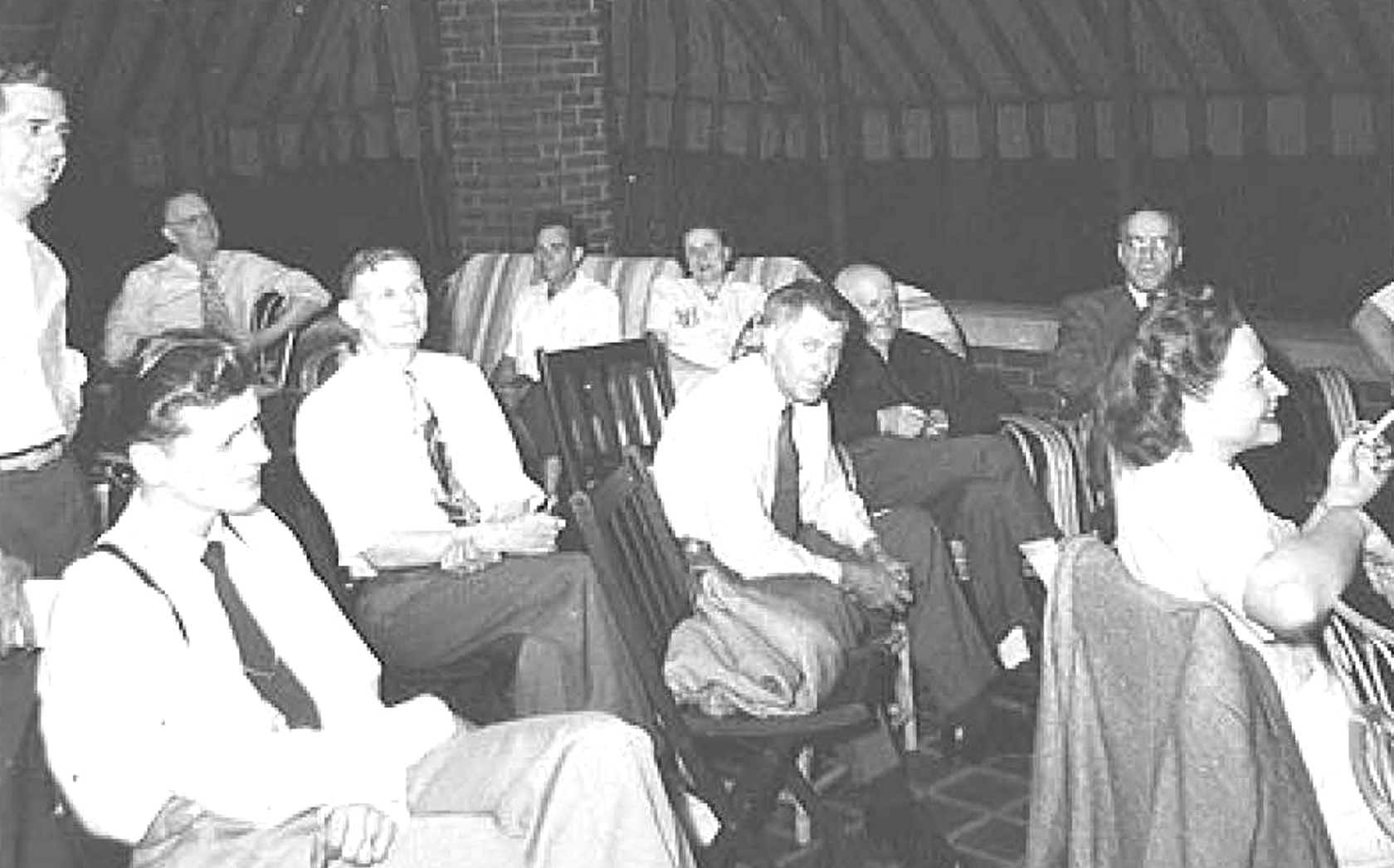 Clarence (4th from left) at a Forum picnic in 1949.